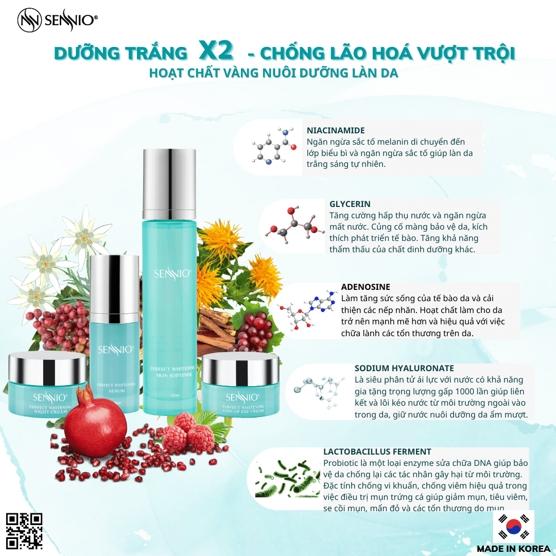  Bộ đôi sản phẩm cấp ẩm căng bóng phục hồi tái tạo dưỡng trắng da ban đêm Sennio SNO 670-21 