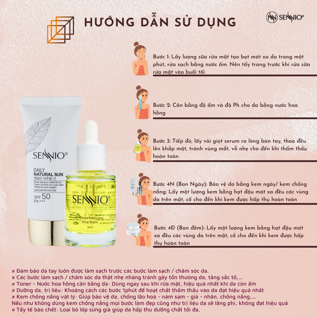 Bộ 2 sản phẩm dưỡng trắng da bảo vệ da mờ thâm nám, tàn nhang, ngăn tăng sắc tố melanin ngày Sennio Set 2 SNO 660-22 