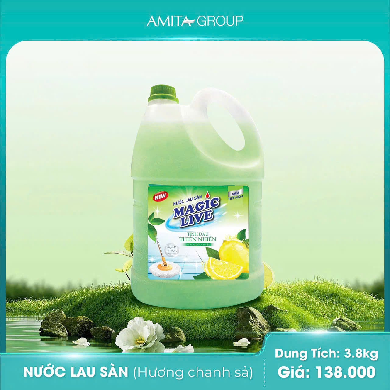  Nước lau sàn Hương Chanh Sả 3,8kg Magic live giúp sàn sáng bóng, khử mùi, sạch khuẩn 