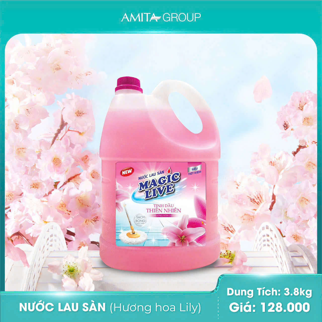  Nước lau sàn Hương Hoa Lily 1kg Magic Live giúp sàn sáng bóng, khử mùi, sạch khuẩn 