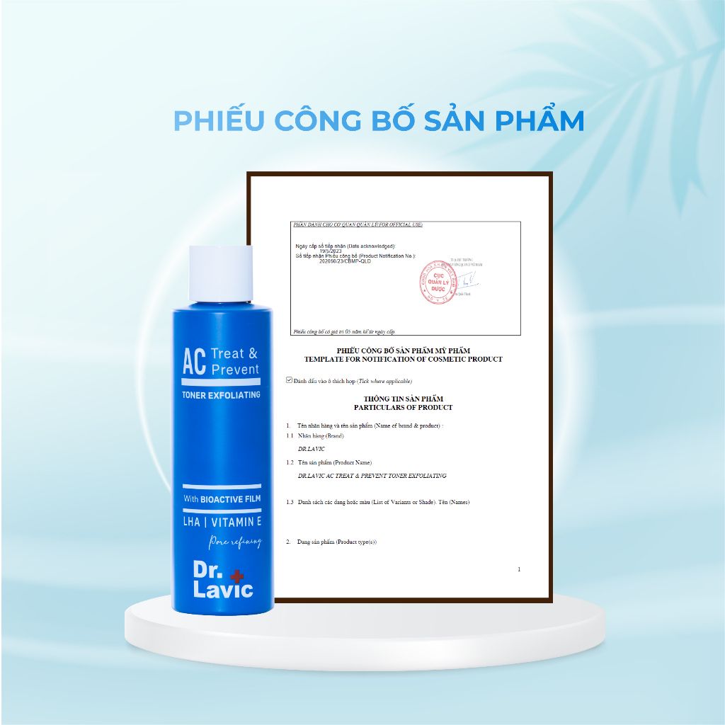  Nước hoa hồng ngừa mụn Dr.Lavic AC Treat & Prevent Toner Exfoliating kiểm soát dầu chống tái phát mụn 180ml DR957 