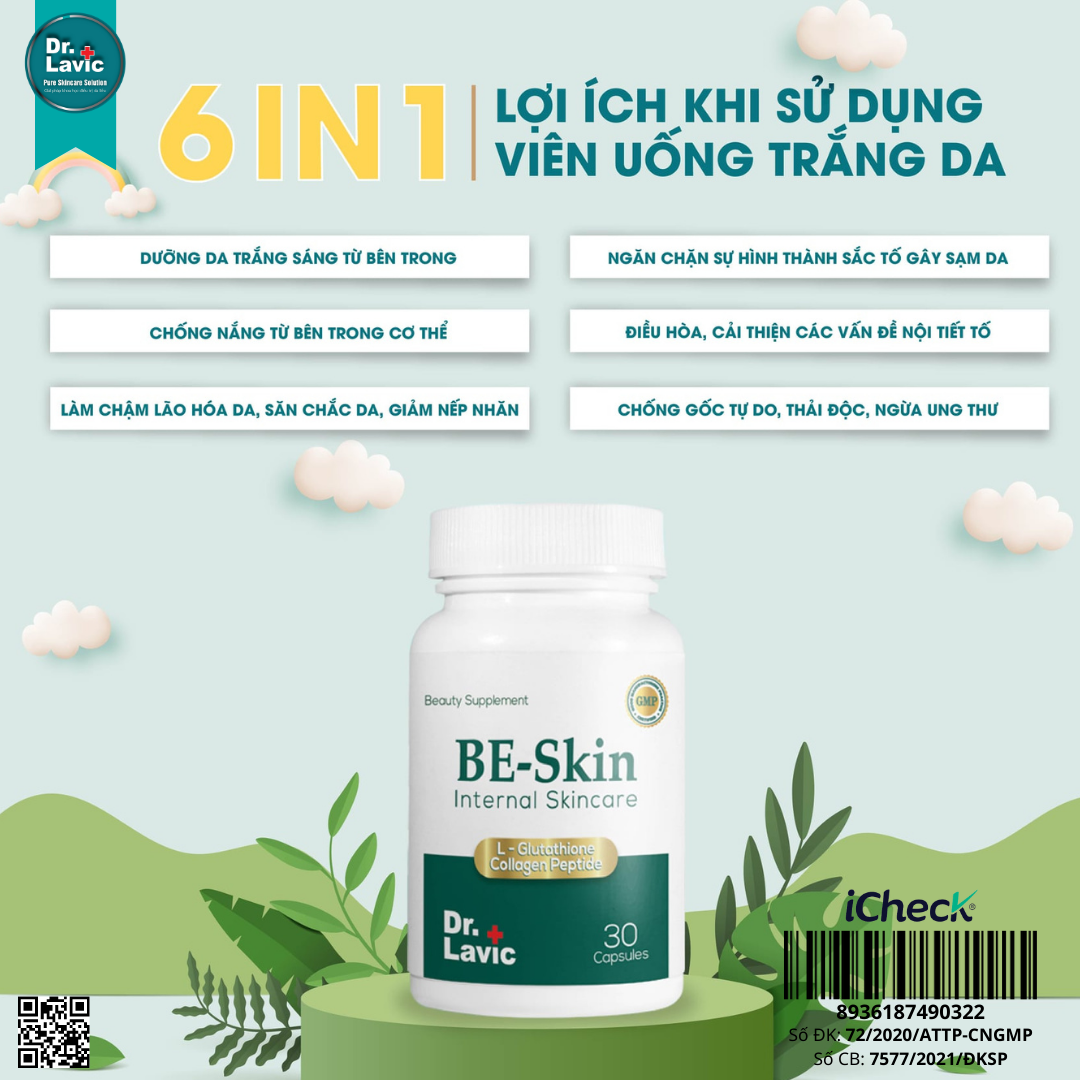  Viên Uống Trắng Da Toàn Thân Đẹp Da Bổ Sung Vitamin C - Glutathione - Collagen BE - SKIN DR.LAVIC 30 VIÊN/HỘP DR931 