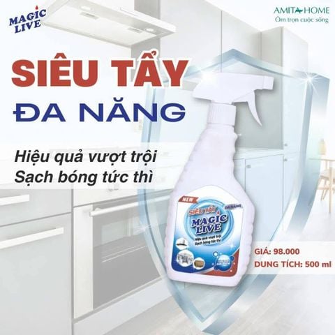  Siêu Tẩy Đa Năng Magic Live 500ml Loại bỏ các vết bẩn cứng đầu, an toàn với làn da 
