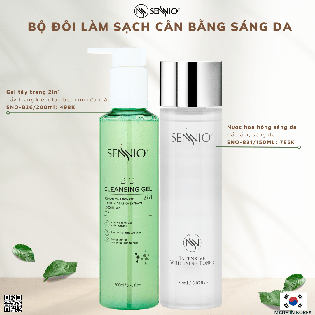  Bộ đôi sản phẩm chăm sóc da làm sạch sâu bảo vệ hàng rào da, cân bằng pH cho da ngăn ngừa mụn Sennio Dành cho da khô, nhạy cảm, da dầu SNO 648-22 