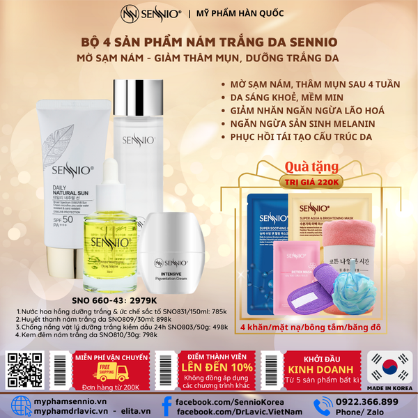  Bộ 4 sản phẩm nám trắng da sennio mờ sạm nám - giảm thâm mụn, dưỡng trắng da  - Intensive Pigmenttation Treatment Set 4  - SENNIO SNO 660-43 