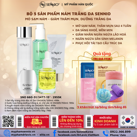  Bộ 5 sản phẩm nám trắng da sennio mờ sạm nám - giảm thâm mụn, dưỡng trắng da  - Intensive Pigmenttation Treatment Set 5  - SENNIO SNO 660-51 