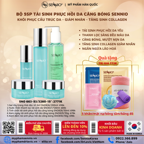  Bộ 5 sản phẩm tái sinh phục hồi da căng bóng sennio khôi phục cấu trúc da - giảm nhăn - tăng sinh collagen Sennio - SNO 663-53 