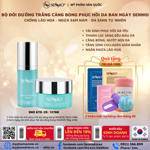  Bộ đôi sản phẩm cấp ẩm căng bóng phục hồi tái tạo dưỡng trắng da ban ngày Sennio SNO 670-20 