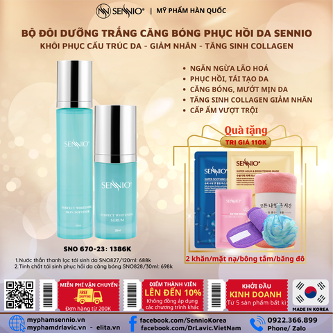 Bộ đôi sản phẩm dưỡng trắng căng bóng phục hồi tái tạo da dưỡng ẩm Sennio SNO 670-23 