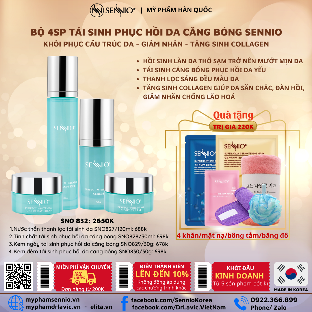  Bộ 04 SP tái sinh, phục hồi da căng bóng Sennio - SENNIO SNO 832 