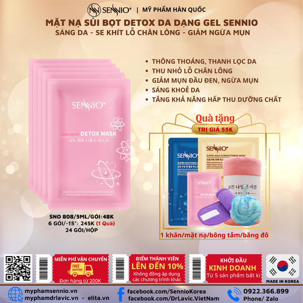  Mặt nạ sủi bọt detox da sáng da ngừa mụn, se khít chân lông Sennio Nano Phyto Detox Face SNO846-5ML 