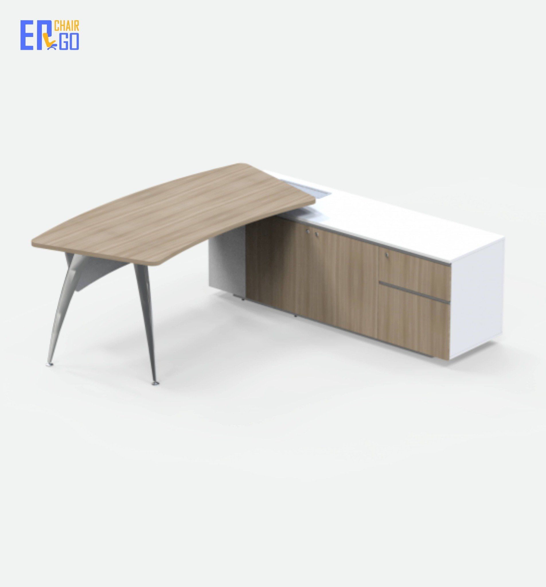  Bàn lãnh đạo liền tủ E-Curve BGD02-1818 (Bàn 1800x800x750 mm, Tủ 1800x450x630 mm) 