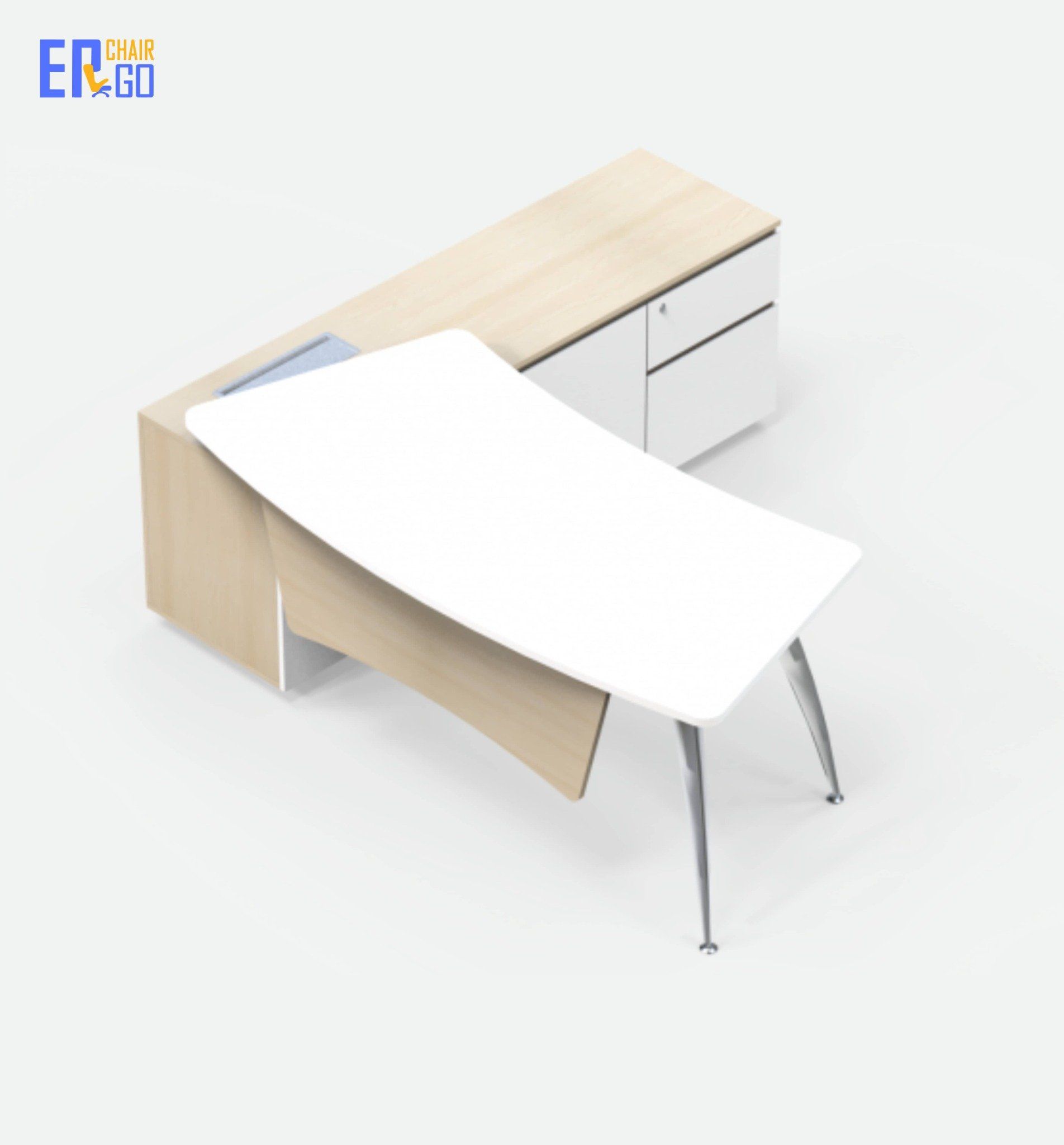  Bàn lãnh đạo liền tủ E-Curve BGD02-2018 (Bàn 2000x800x750 mm, Tủ 1800x450x630 mm) 