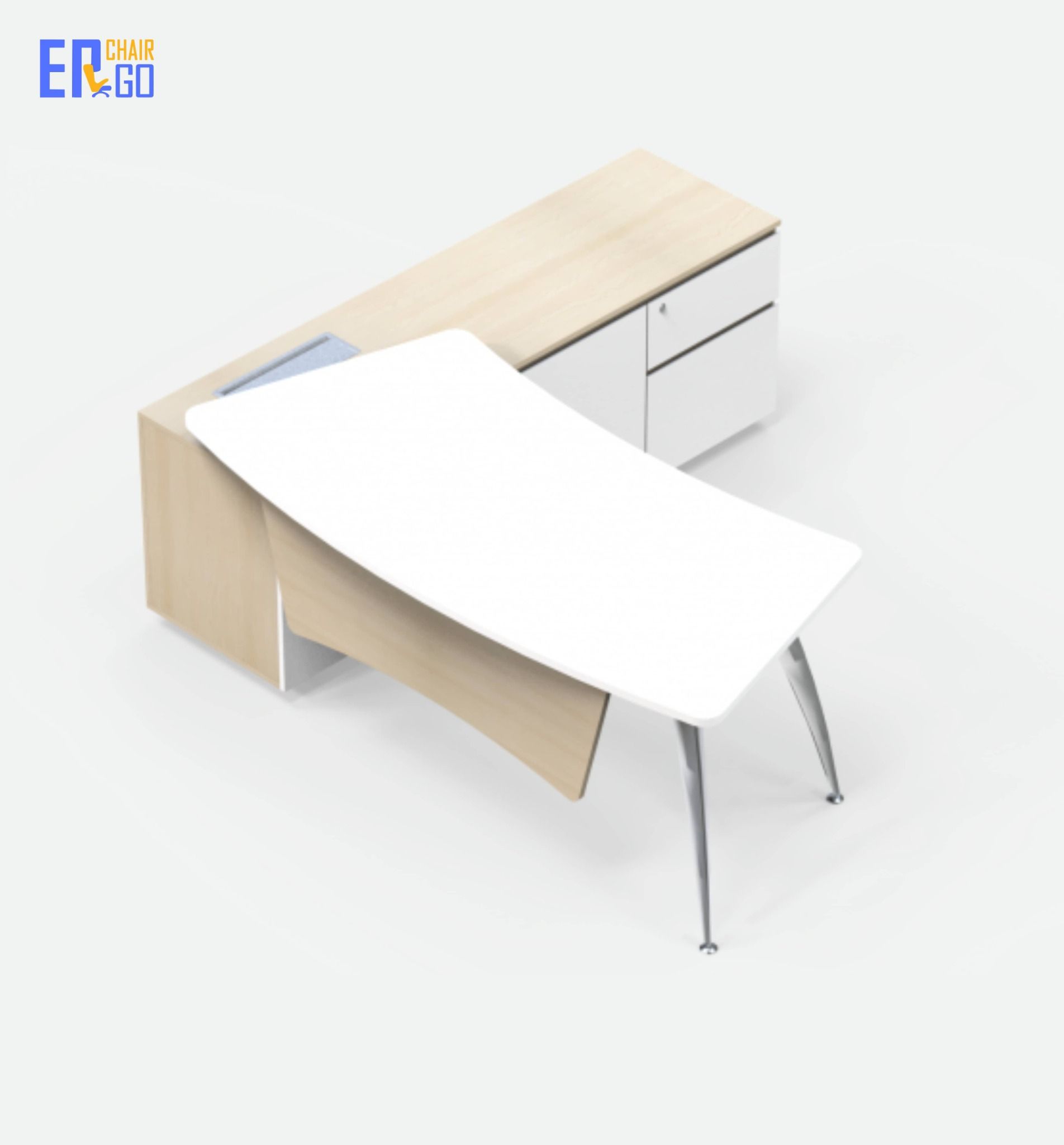  Bàn lãnh đạo liền tủ E-Curve BGD02-1818 (Bàn 1800x800x750 mm, Tủ 1800x450x630 mm) 