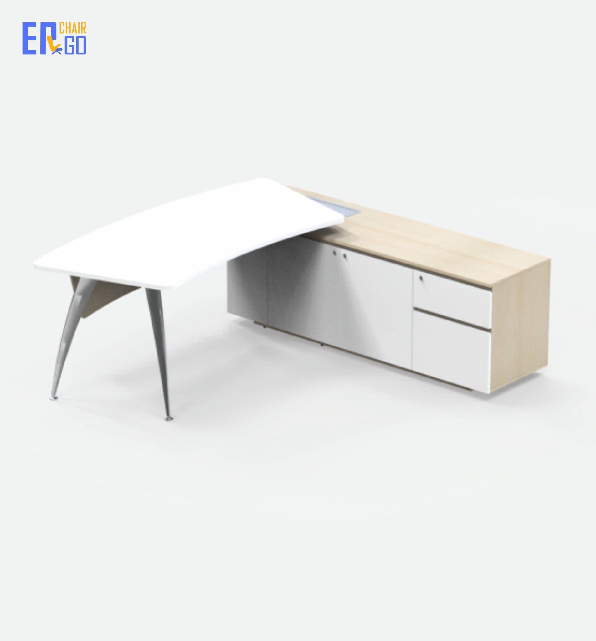  Bàn lãnh đạo liền tủ E-Curve BGD02-1818 (Bàn 1800x800x750 mm, Tủ 1800x450x630 mm) 