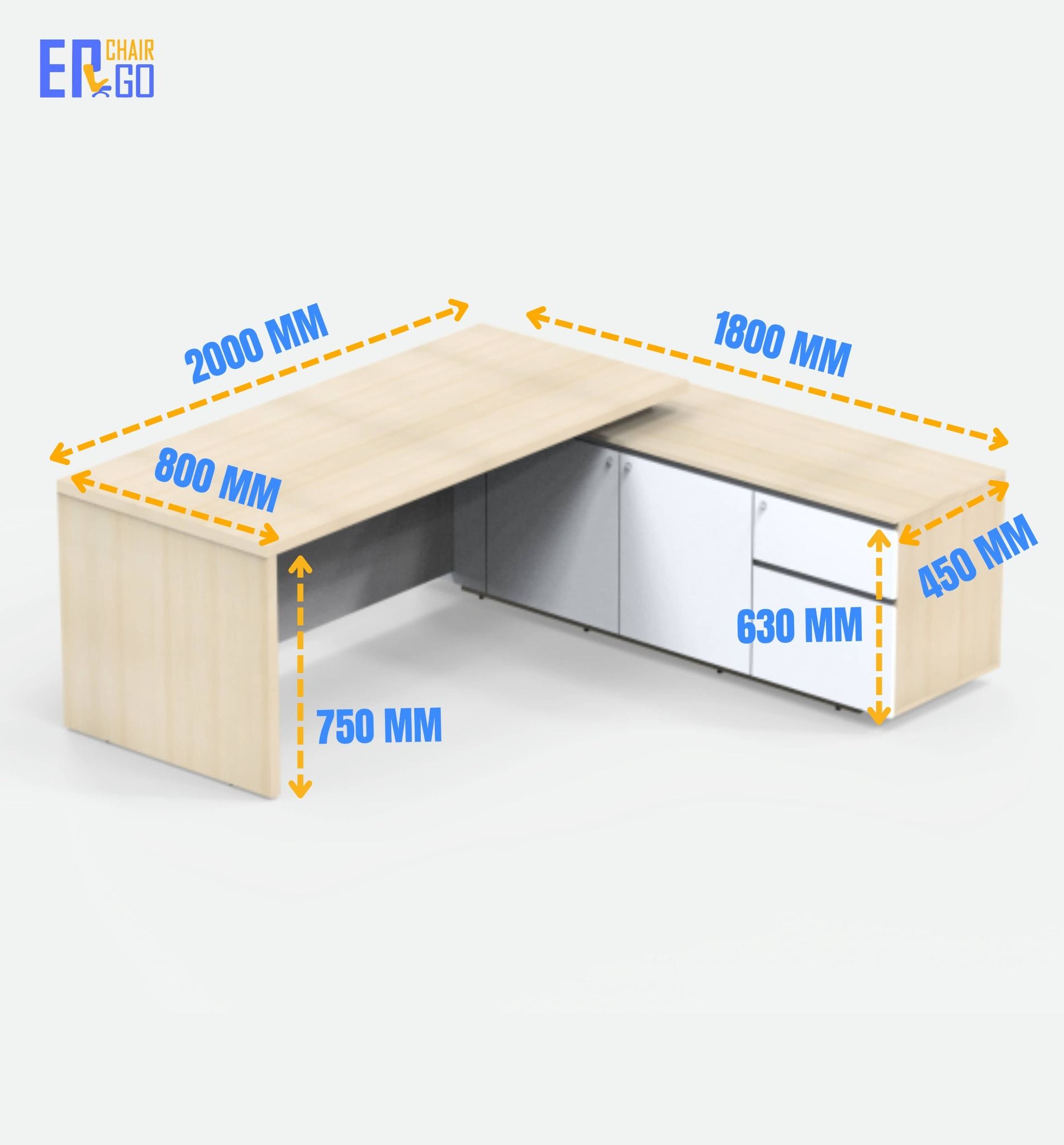  Bàn lãnh đạo liền tủ E-Woodie BGD01-2018 (Bàn 2000x800x750 mm, Tủ 1800x450x630 mm) 