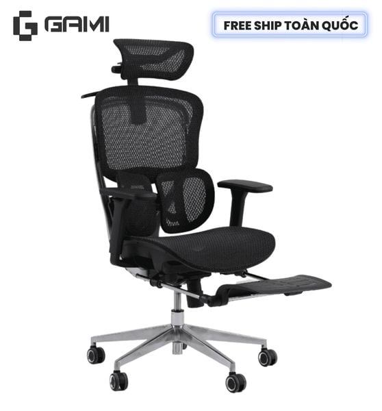  Ghế Công Thái Học Gami Crom bản thường màu All Black (tùy chọn gắn thêm gác chân) 