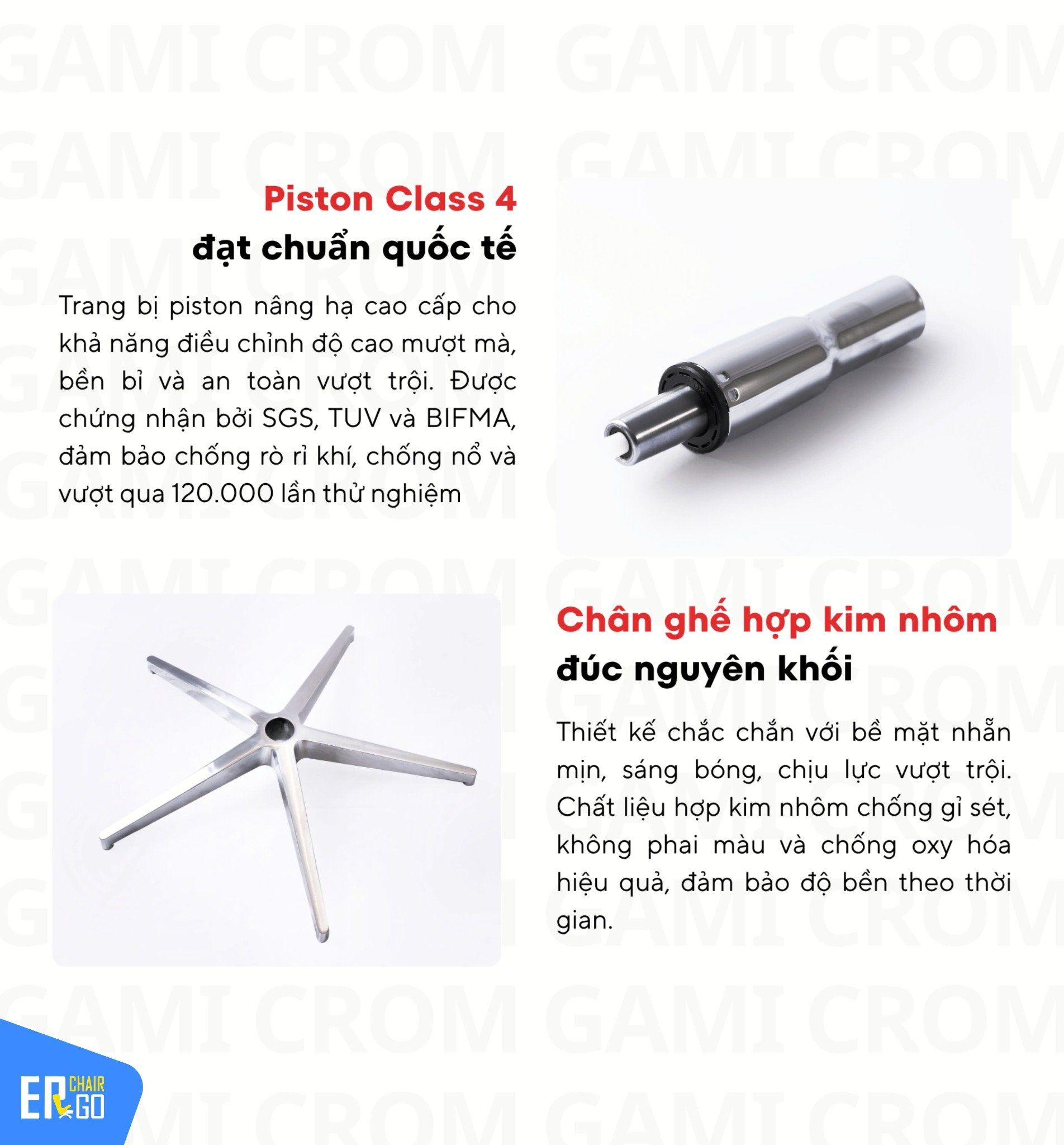  Ghế Công Thái Học Gami Crom bản thường màu Xám 2025 (tùy chọn gắn thêm gác chân) 