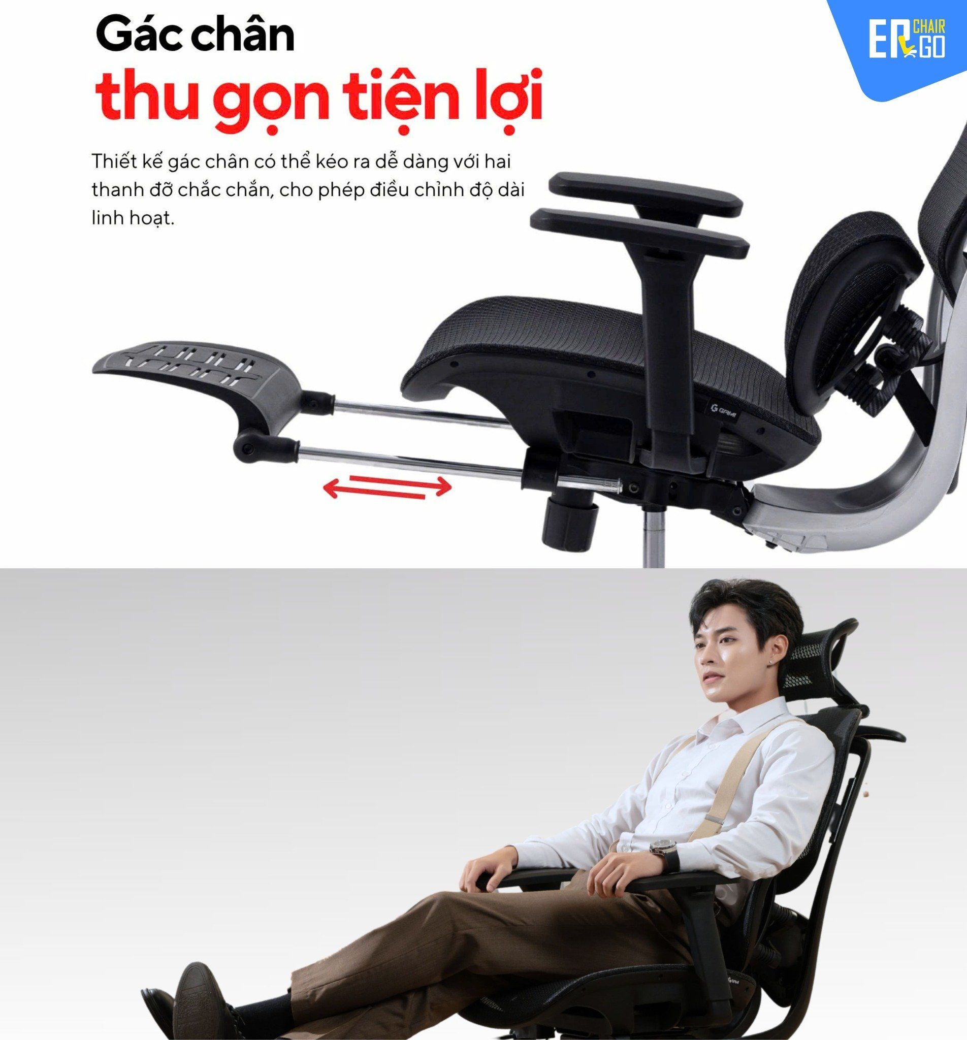  Ghế Công Thái Học Gami Crom bản thường màu Xám 2025 (tùy chọn gắn thêm gác chân) 