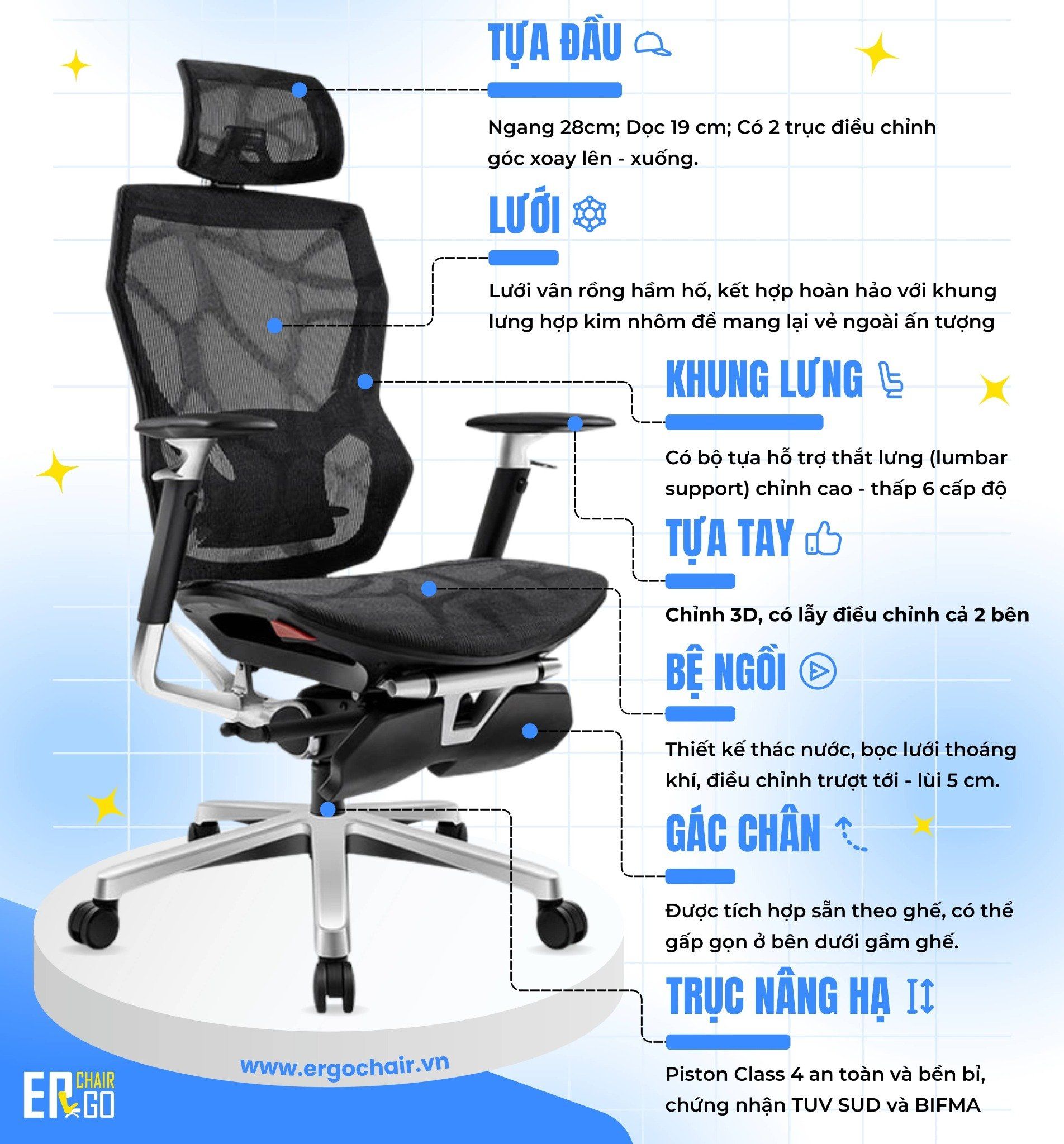  Ghế Công Thái Học Ergonomic X-Men Xeno - Màu Đen (Có kê chân) 