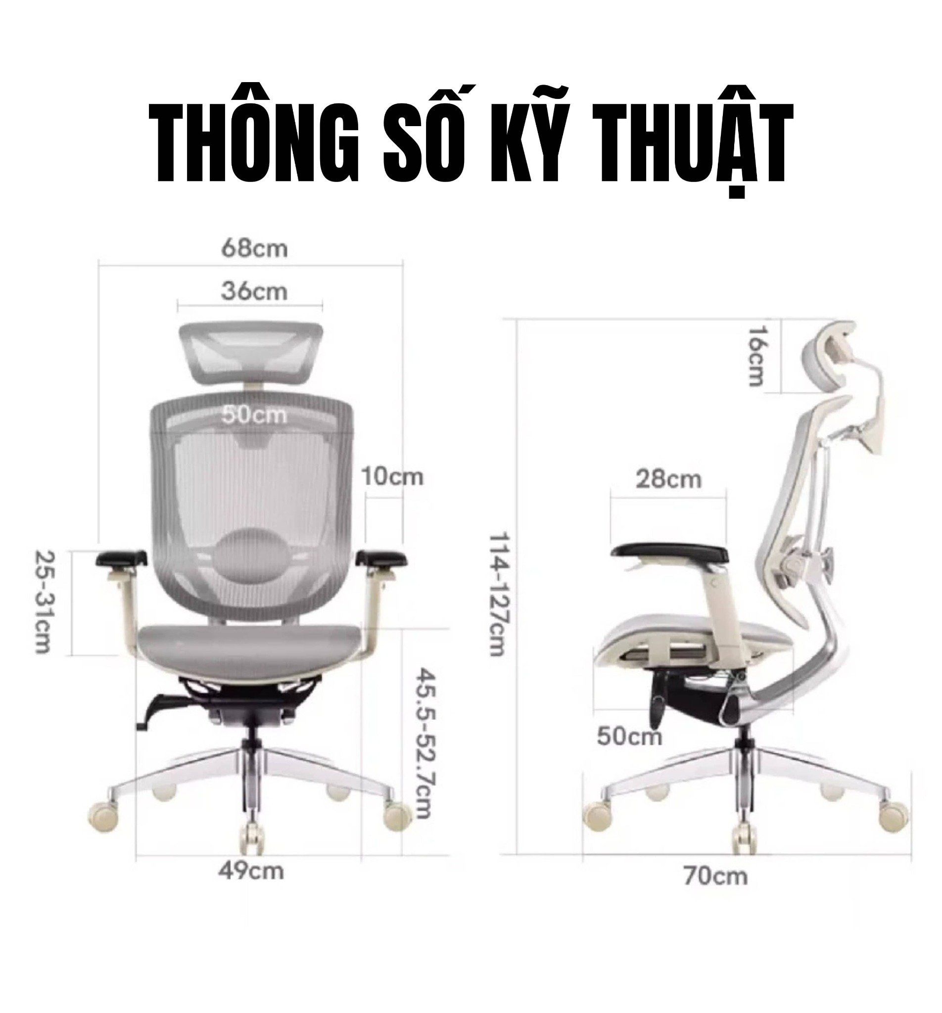  Ghế Ergonomic Công Thái Học Marrit Trắng Xám Bản 5D 2023 (Tặng Phụ Kiện Mắc Áo) 