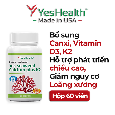 Viên Uống Bổ Sung Canxi, VitaminYes Seaweed Calcium Plus K2 - Hộp 60 Viên Nang