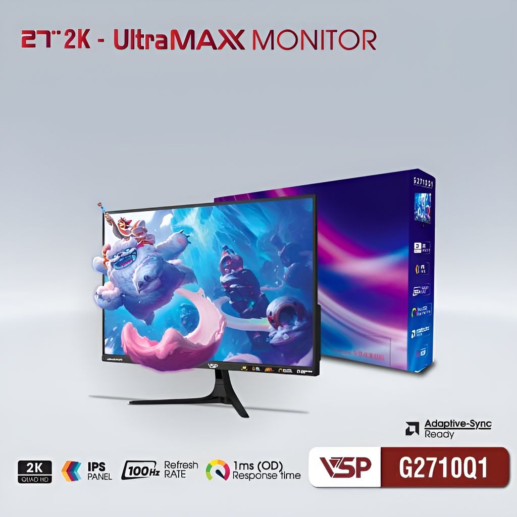 Màn Hình Đồ Họa 2K VSP G2710Q1 27inch 100Hz QHD IPS 1Ms Đen