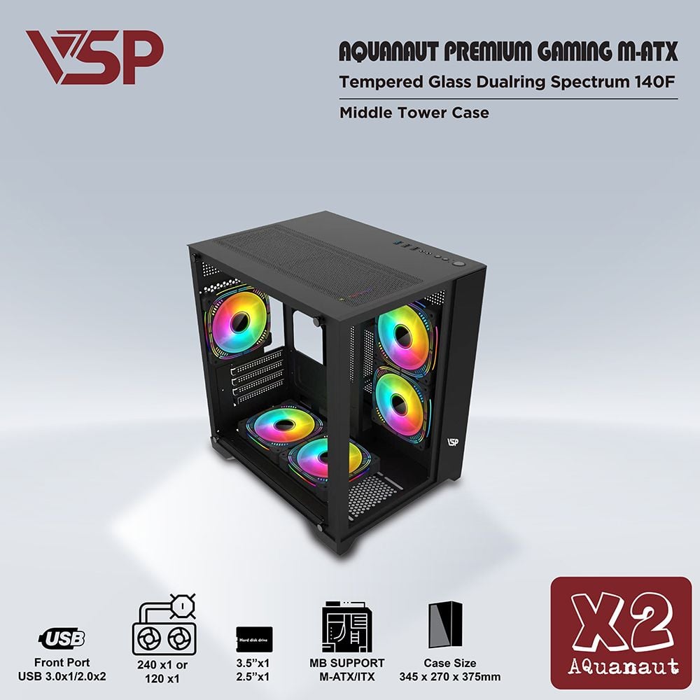 CASE VSP AQUANAUT X2 BLACK GAMING
