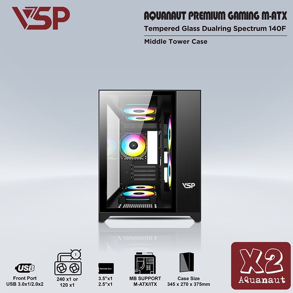 CASE VSP AQUANAUT X2 BLACK GAMING