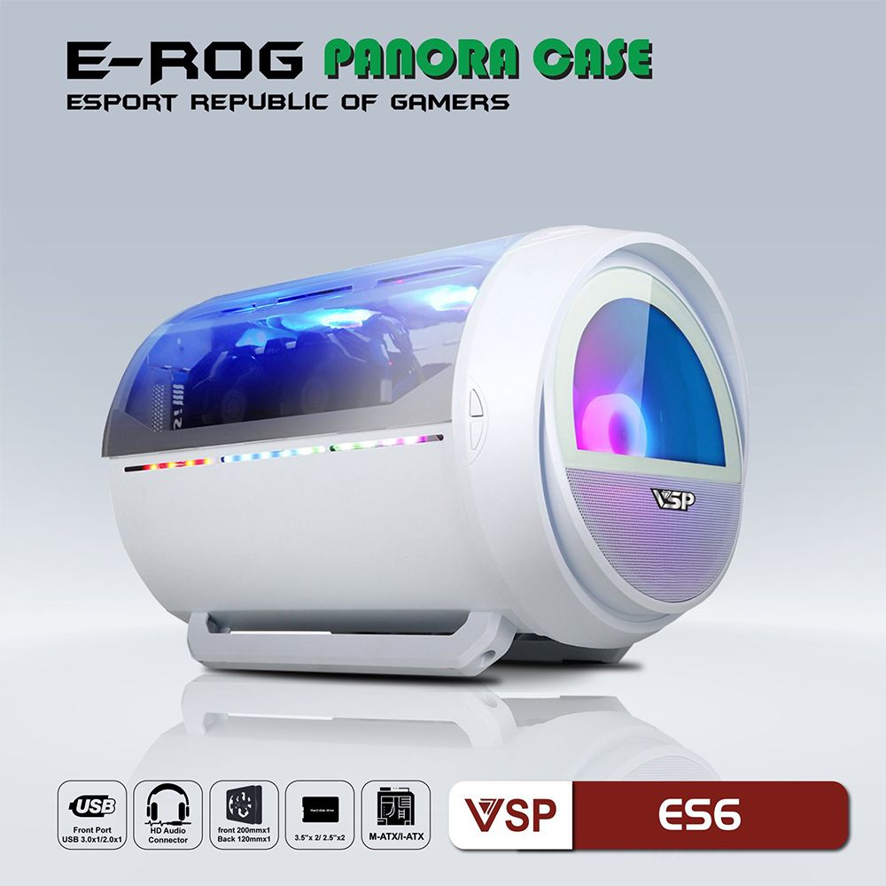 CASE VSP ES6 WHITE - Tặng sẵn 1 FAN 25cm + 2 FAN 20cm