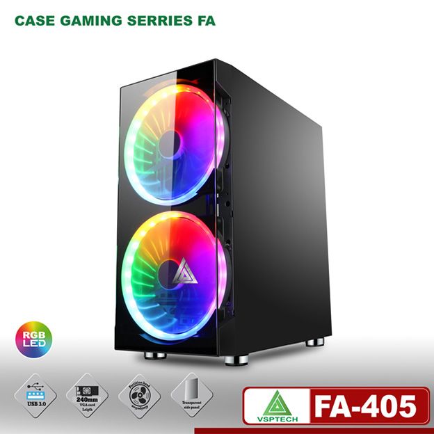 VỎ CASE VSPTECH Esport FA-405 ( có sẵn 3 fan LED RGB )