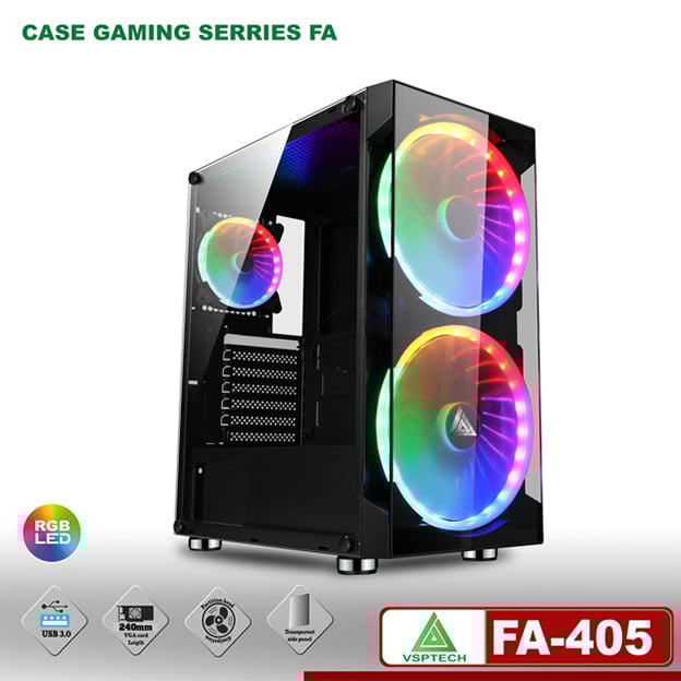 VỎ CASE VSPTECH Esport FA-405 ( có sẵn 3 fan LED RGB )