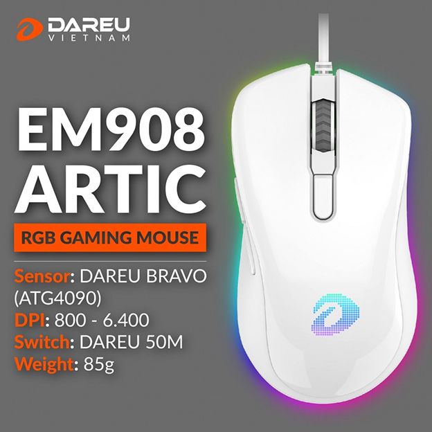  Chuột Gaming EM908 ARTIC WHITE RGB 