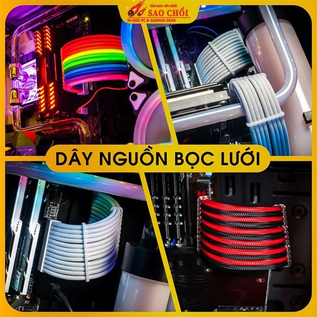  Dây Nguồn Bọc Lưới 24pin - Trắng 