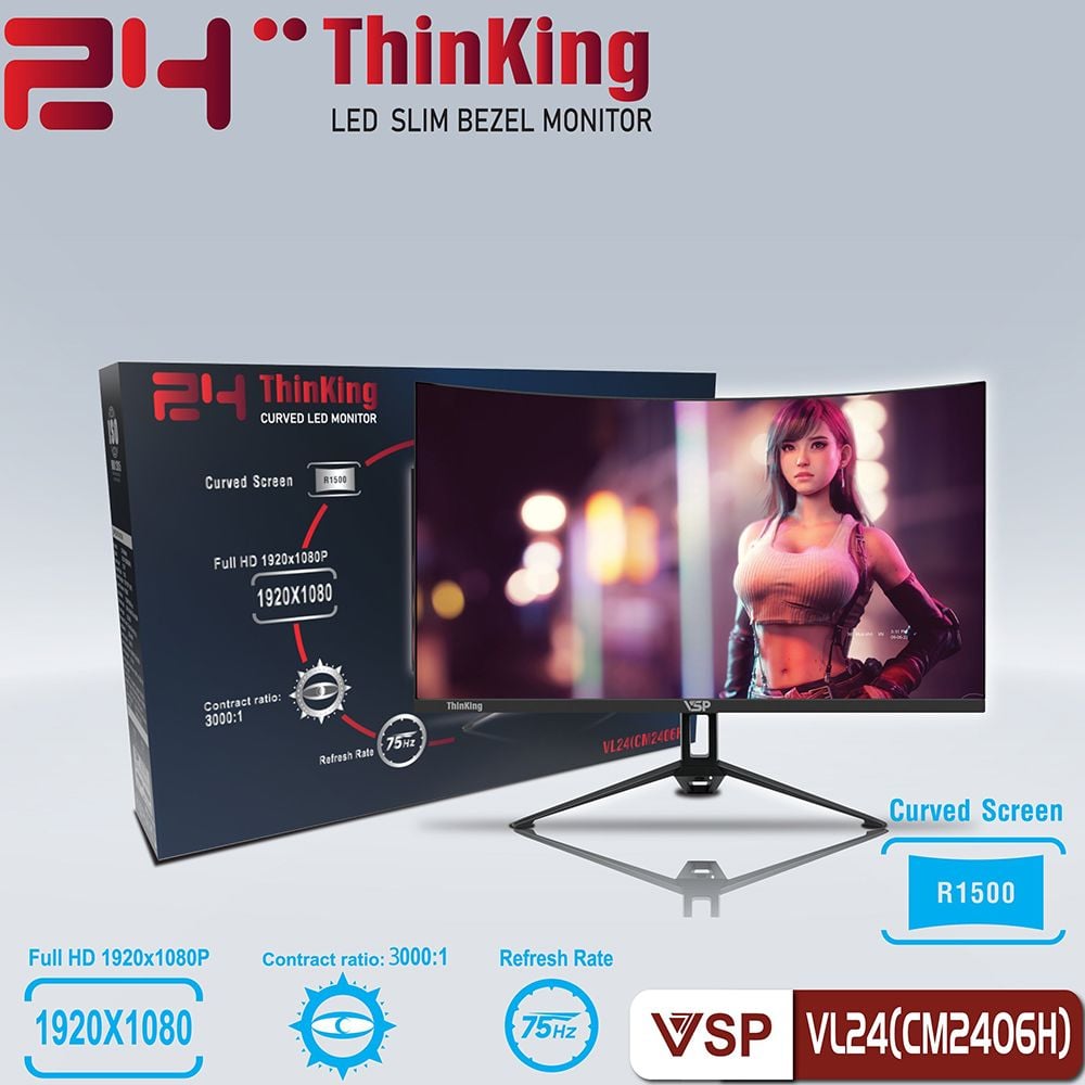 Màn hình Cong VSP 24inch 75Hz VA Full viền CM2406H ( LM01-2406H00129 )