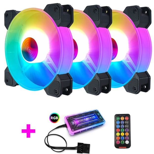 KIT 3 FAN COOLMOON Y1 RGB + HUB COOLMOON RGB + REMOTE