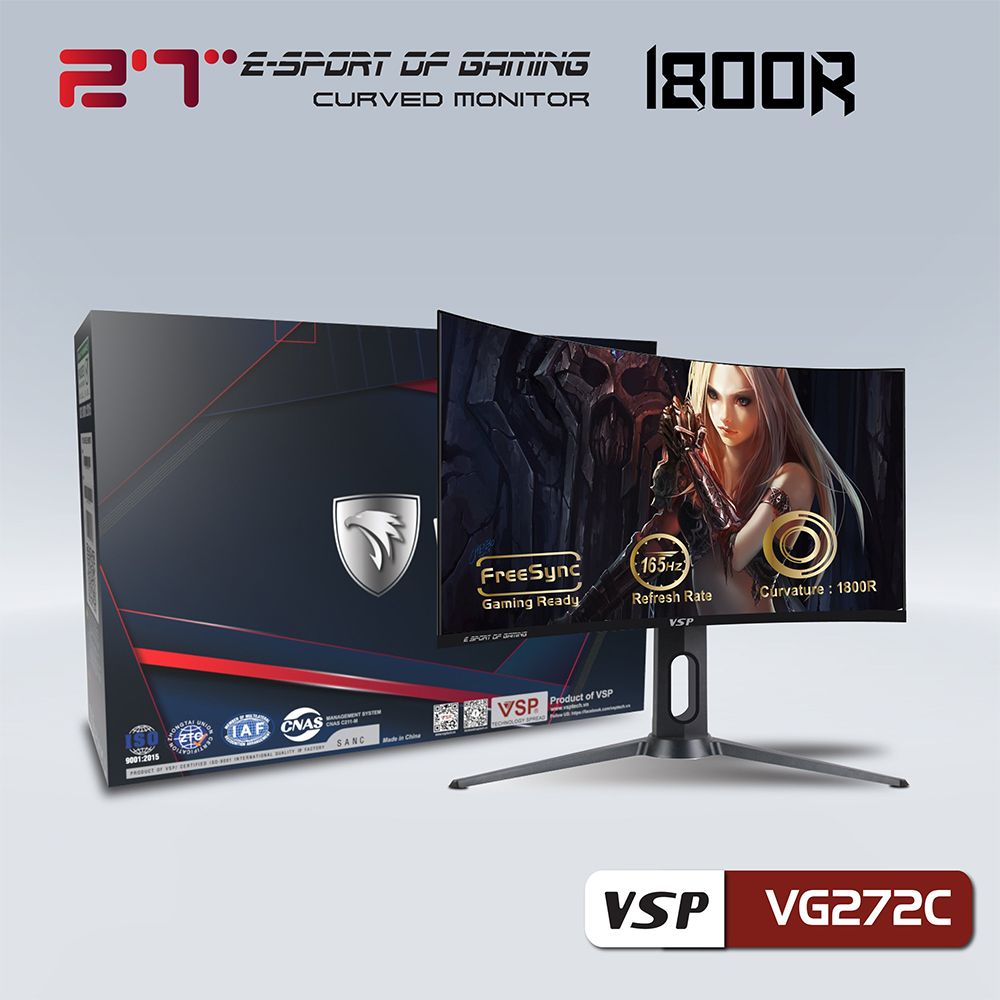 Màn Hình Gaming VSP VG272C ( 27inch , FHD, VA, 165Hz, 12ms, 300nits, HDMI+DP, Cong)