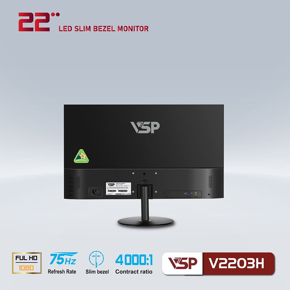 Màn Hình VSP 22inch VA 75hz Tràn Viền Black V2203H