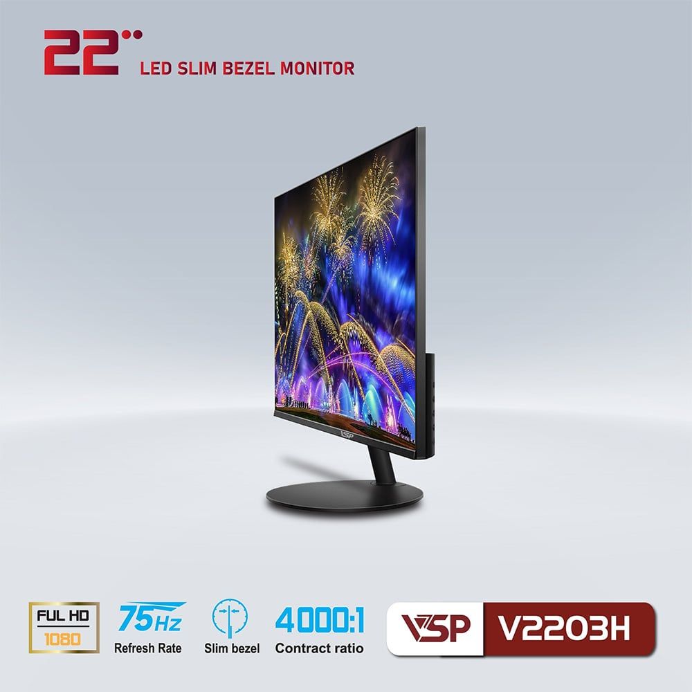 Màn Hình VSP 22inch VA 75hz Tràn Viền Black V2203H