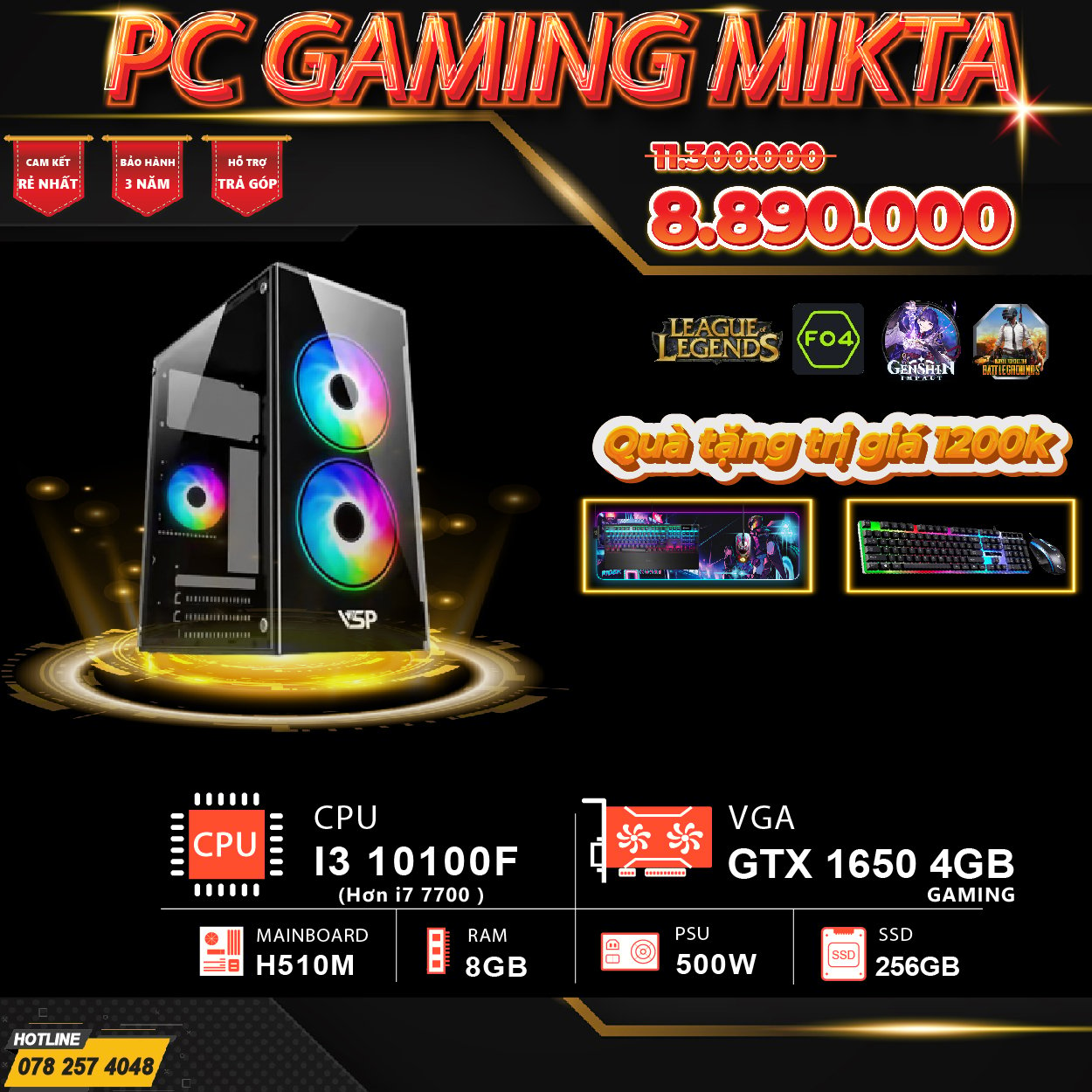 PC GAMING MIKTA 1 I3 10105F / RAM 8GB / GTX 1650 / SSD 120GB