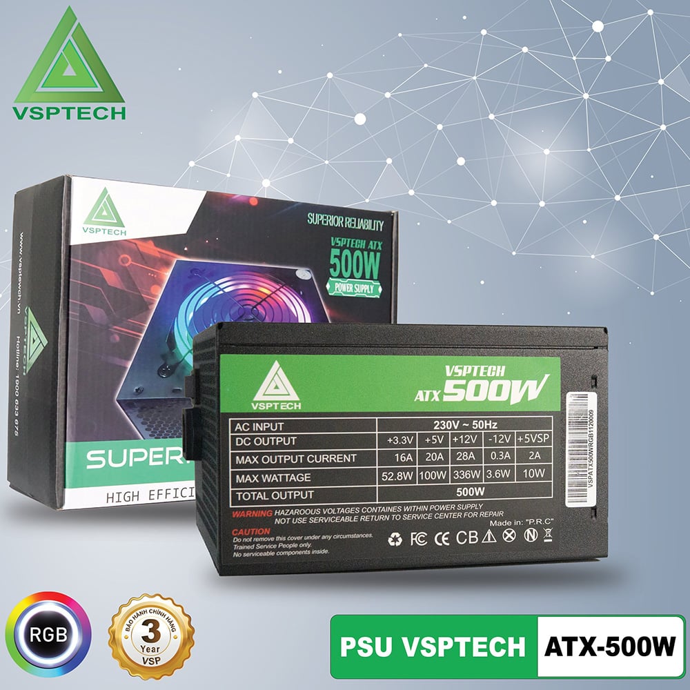 NGUỒN PSU VSPTECH 500W PLUS ( CÓ LED )