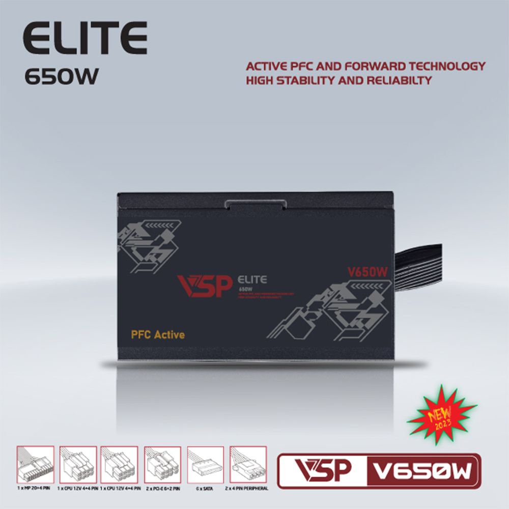 Nguồn VSP Elite Active PFC V650W