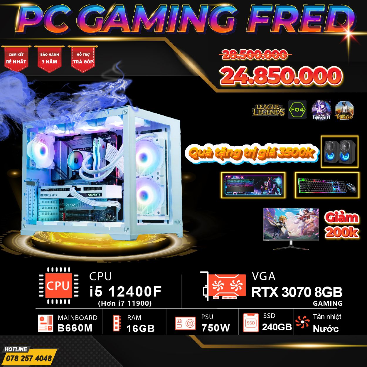  PC GAMING FRED I5 12400F / Ram 16GB / RTX 3070 / SSD 240GB 