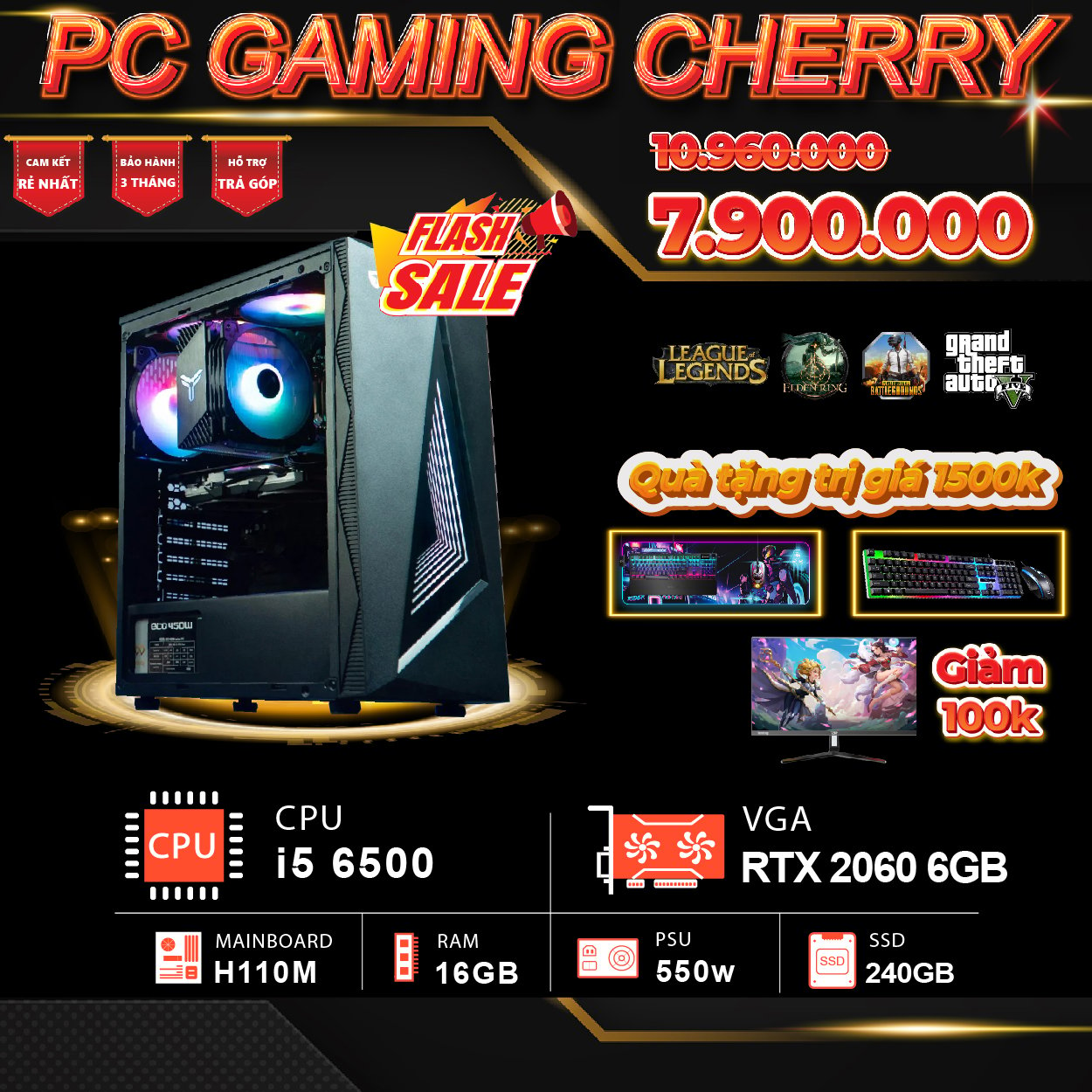 PC GAMING CHERRY I5 6500 / RAM 16GB / RTX 2060 / SSD 240GB