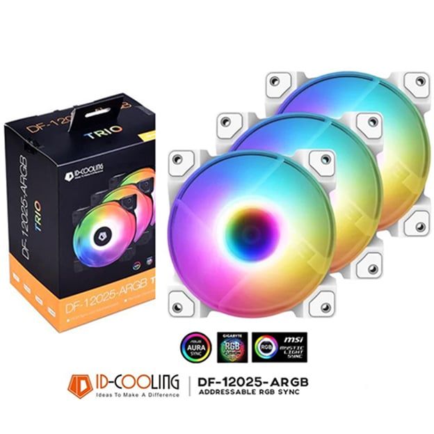 KIT 3 FAN CASE ID-COOLING DF-12025-ARGB TRIO SNOW - WHITE (ID-FAN-DF-12025-ARGB-TRIO-SNOW)