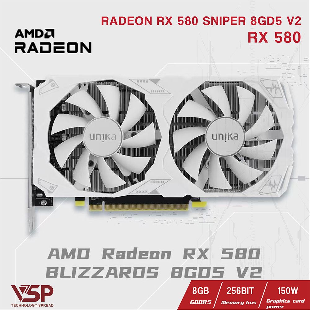 Card Màn Hình UNIKA Radeon RX 580 8GB GDDR5 V2 256bit White