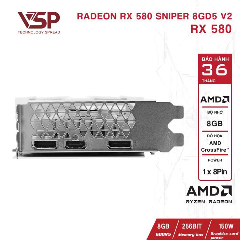 Card Màn Hình UNIKA Radeon RX 580 8GB GDDR5 V2 256bit White