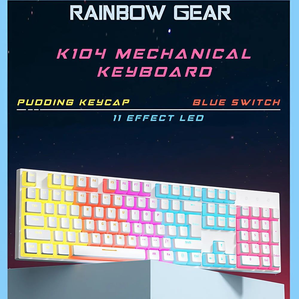 Phím Cơ Rainbow Gear K104 White - Blue Switch