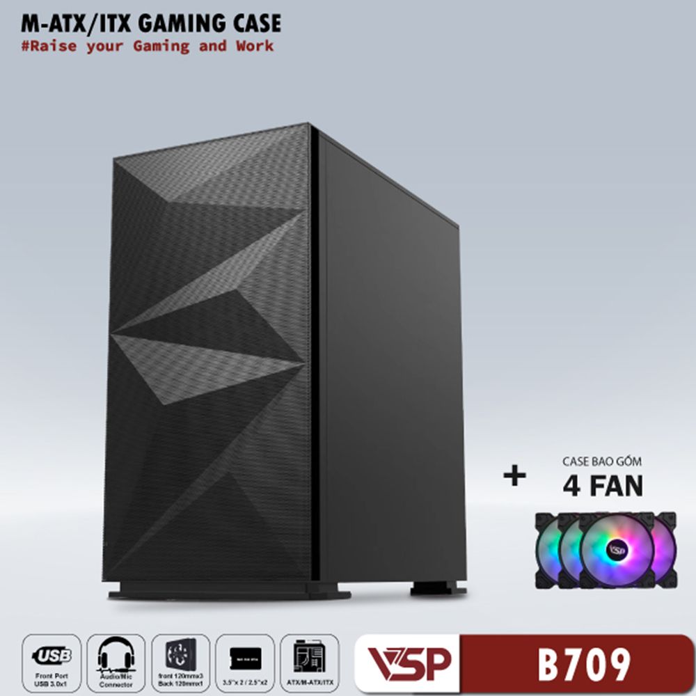 VỎ CASE VSP GAMING B709 Black ( Có Sẵn FAN LED RGB )