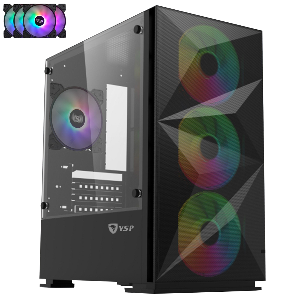  VỎ CASE VSP GAMING B709 Black ( Có Sẵn FAN LED RGB ) 